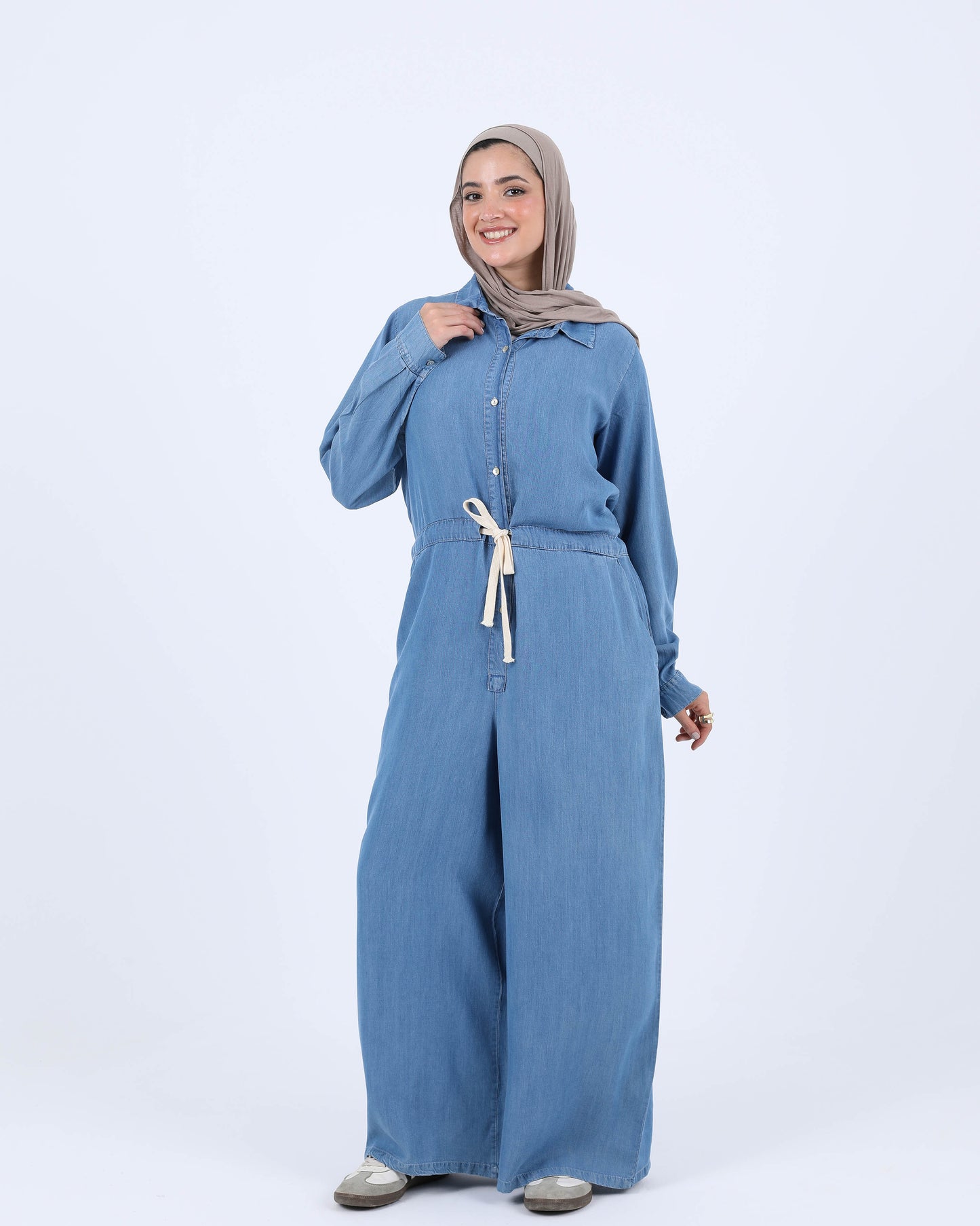 Tencel Jumpsuit with Waist Drawstring