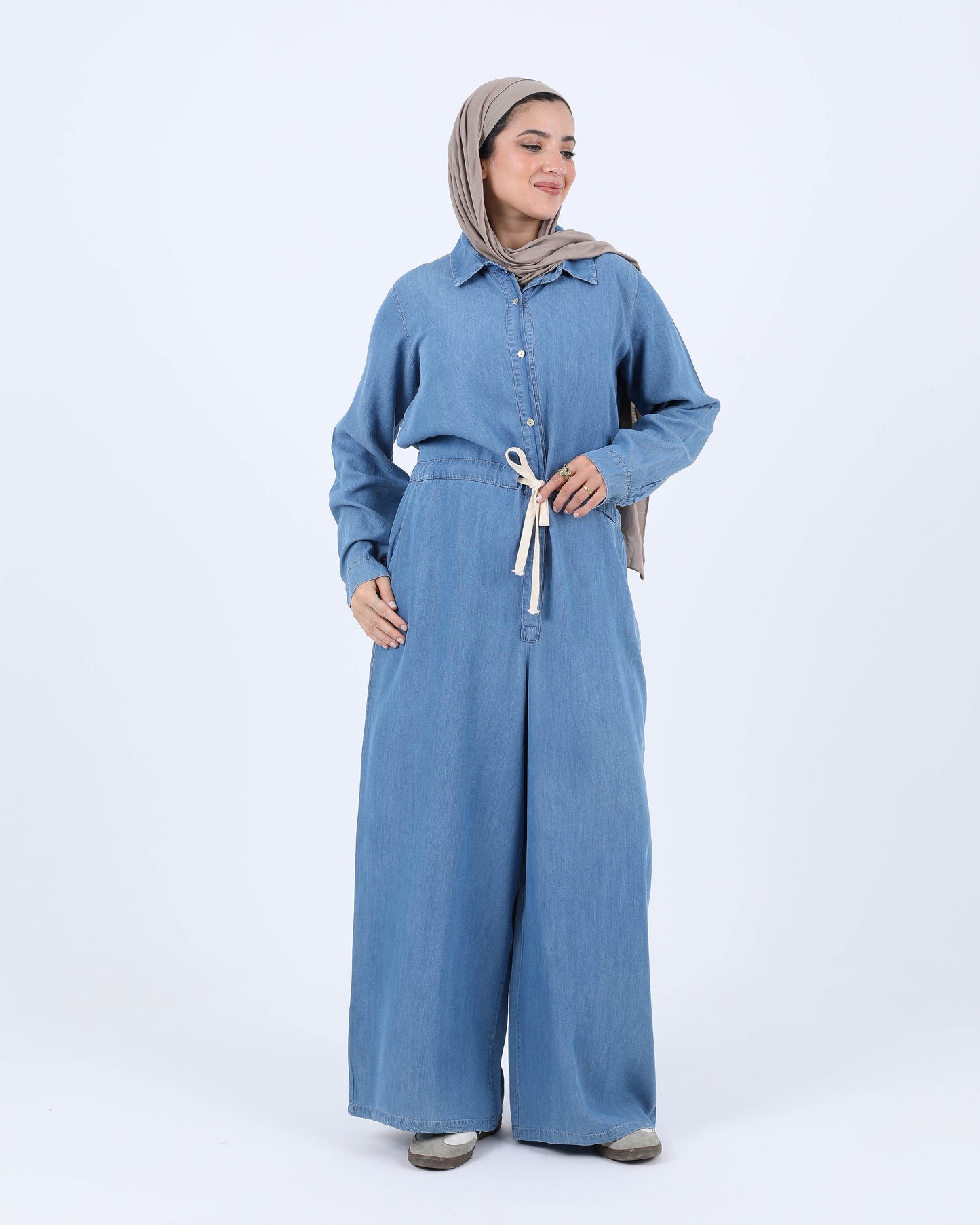 Tencel Jumpsuit with Waist Drawstring