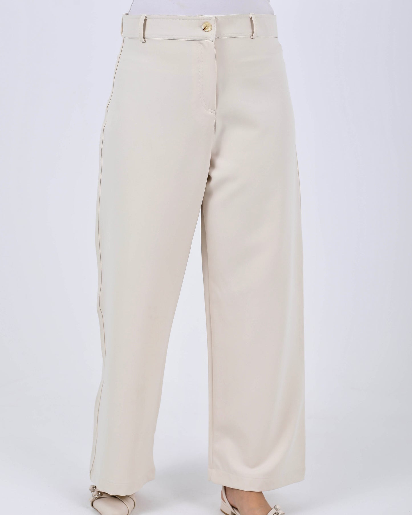 Beige Classic Straight Pants
