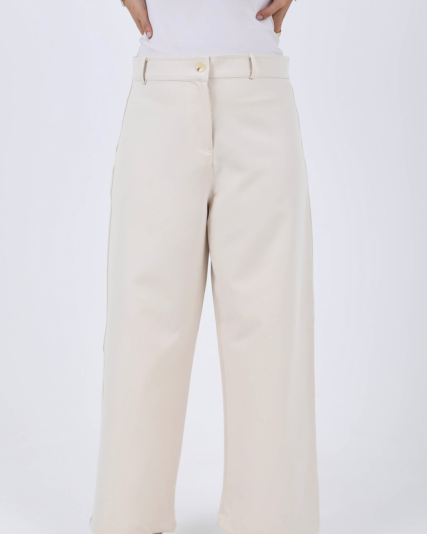 Beige Classic Straight Pants