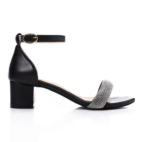 Black Rhinestones Soiree Heeled Sandal