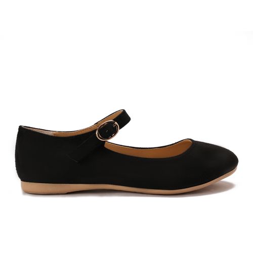 Suede Side Buckle Round Toe Ballerina