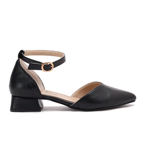 Black Pointed Toecap Low Heel Shoes
