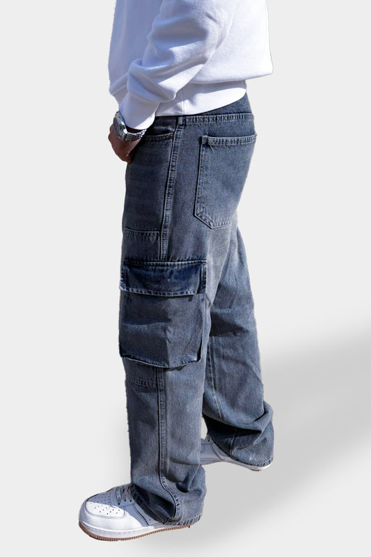 Dust Blue Wide Cargo Baggy Pants