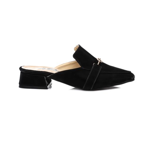 Black Pointed Toe Suede Mules