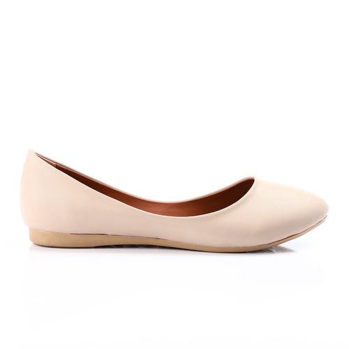 Beige Round Toe Cap Ballerina
