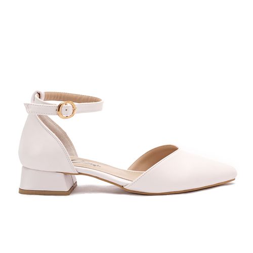 White Pointed Toecap Low Heel Shoes
