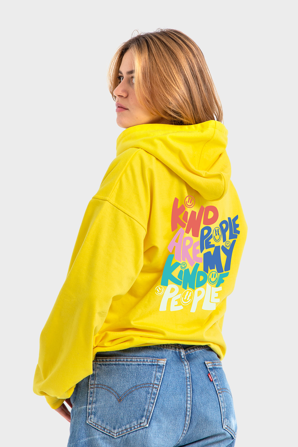 Feature Line Yellow Oversized Printed Hoodie
