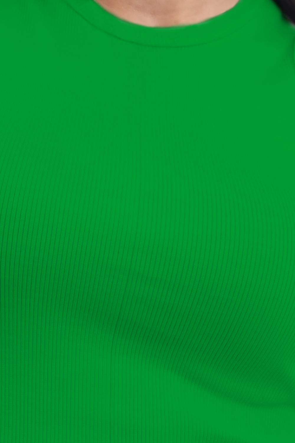 Green Ribbed Cropped Tank Top