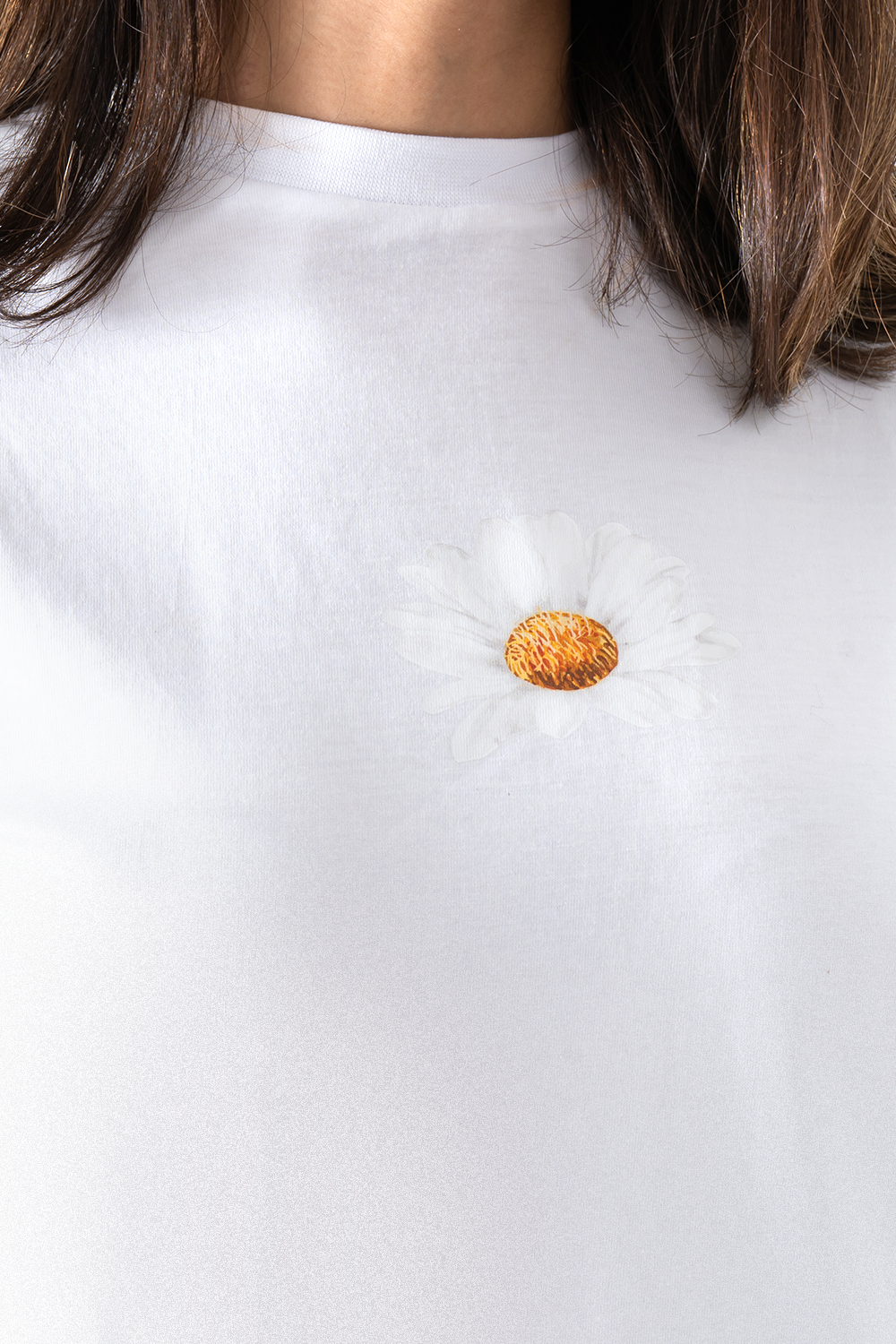 White Sun Flower Printed T-Shirt