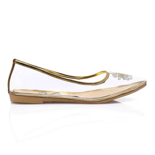 Gold Strass Transparent Flat Shoes