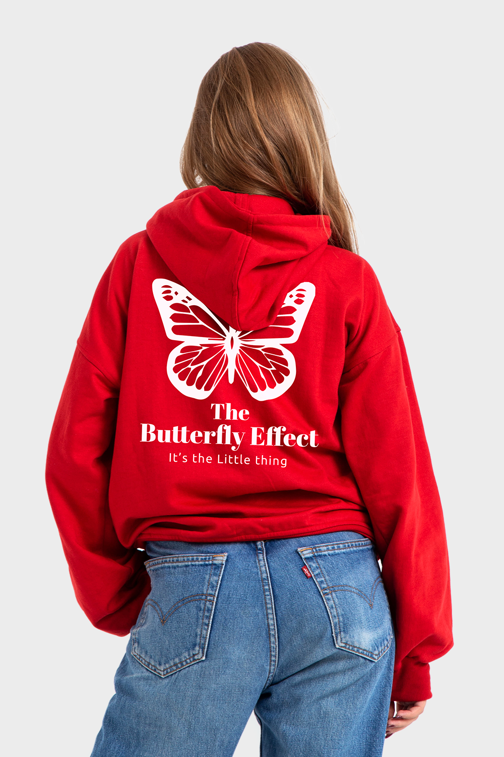 Feature Line Red Oversized Printed Hoodie