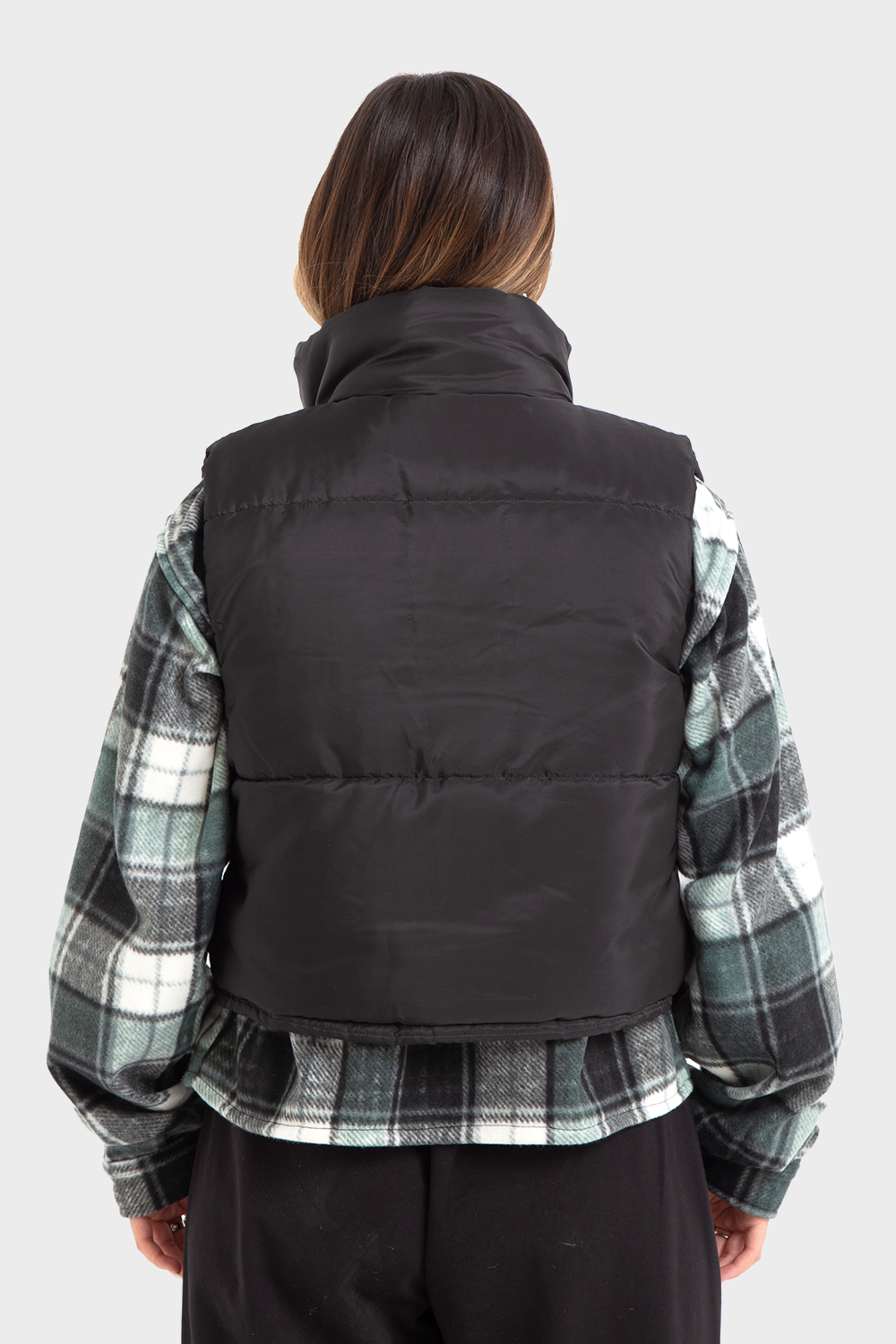 Black High Hip Puffer Vest
