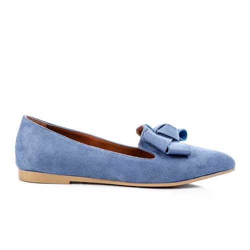 Steel Blue Front Bow Suede Ballerina