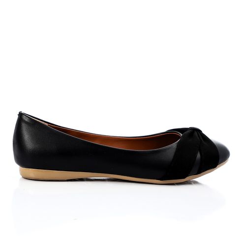 Black Suede Bow Leather Ballerina