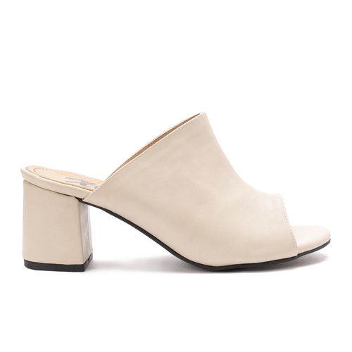 Beige Open Toe Heeled Slipper