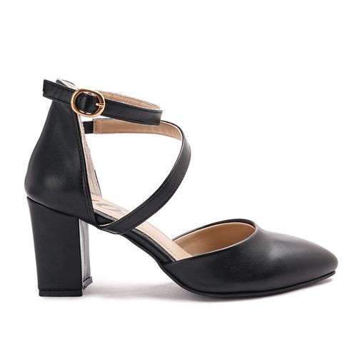 Black Rounded Strap High Heels Shoes