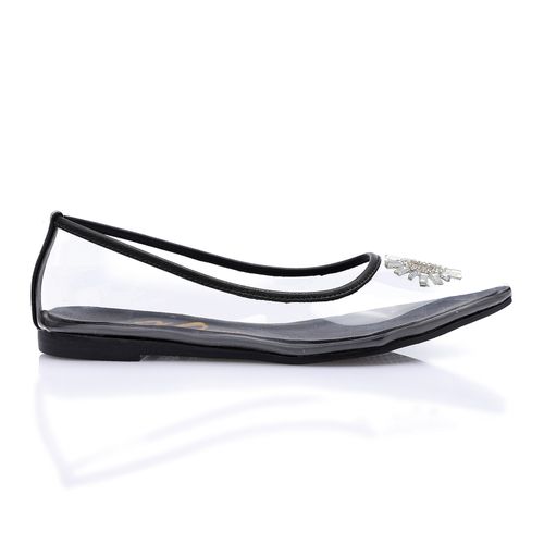 Black Strass Transparent Flat Shoes