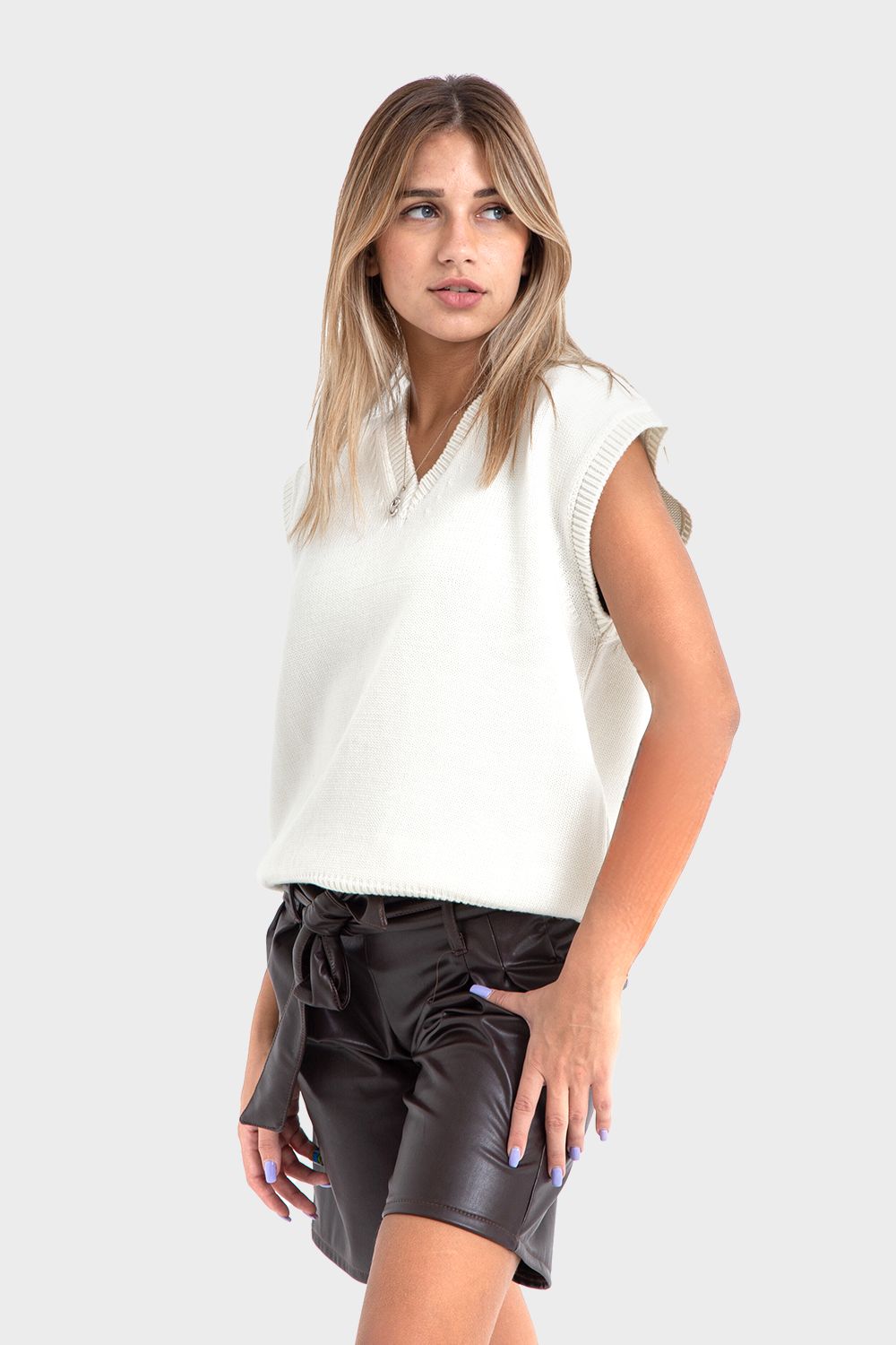 Premium Line Dark Brown Leather Short with Belt