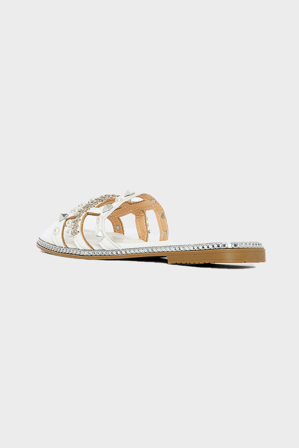 Front Pearls Slides with Shiny Frame