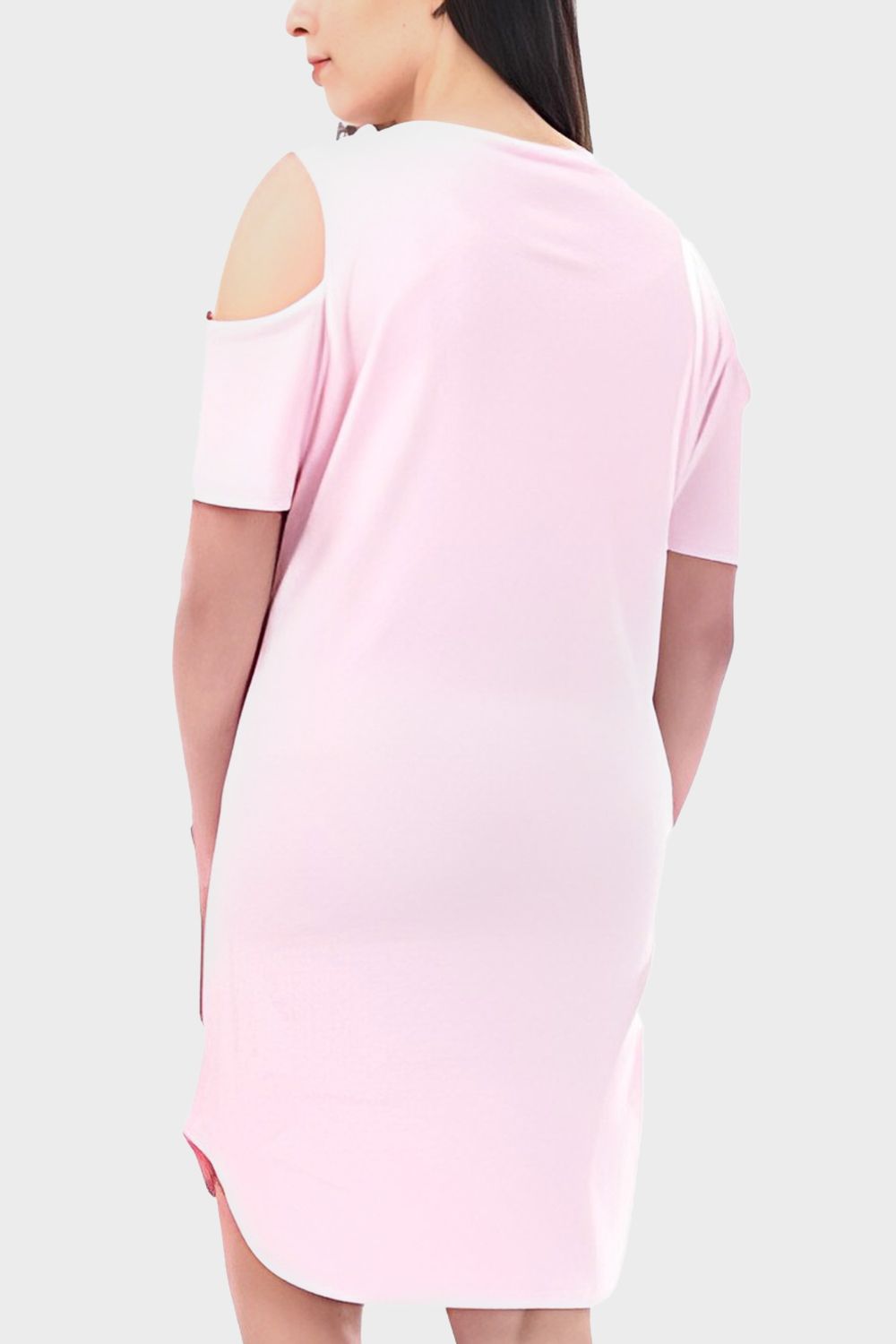 Plain Round Neck Short Night Gown With Cold Shoulders