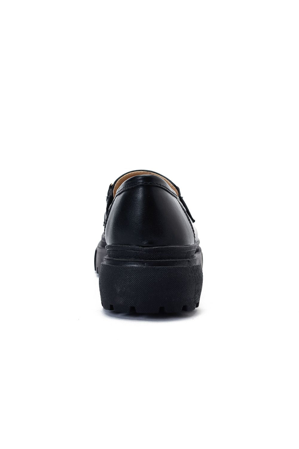 Black Chunky Heel Loafer Shoes