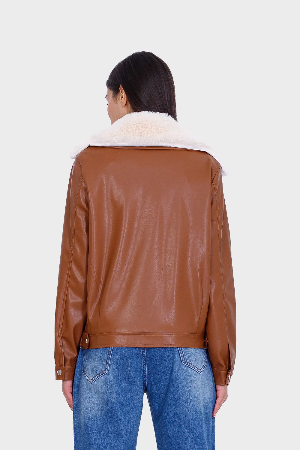 Leather Jacket with Fur Collar