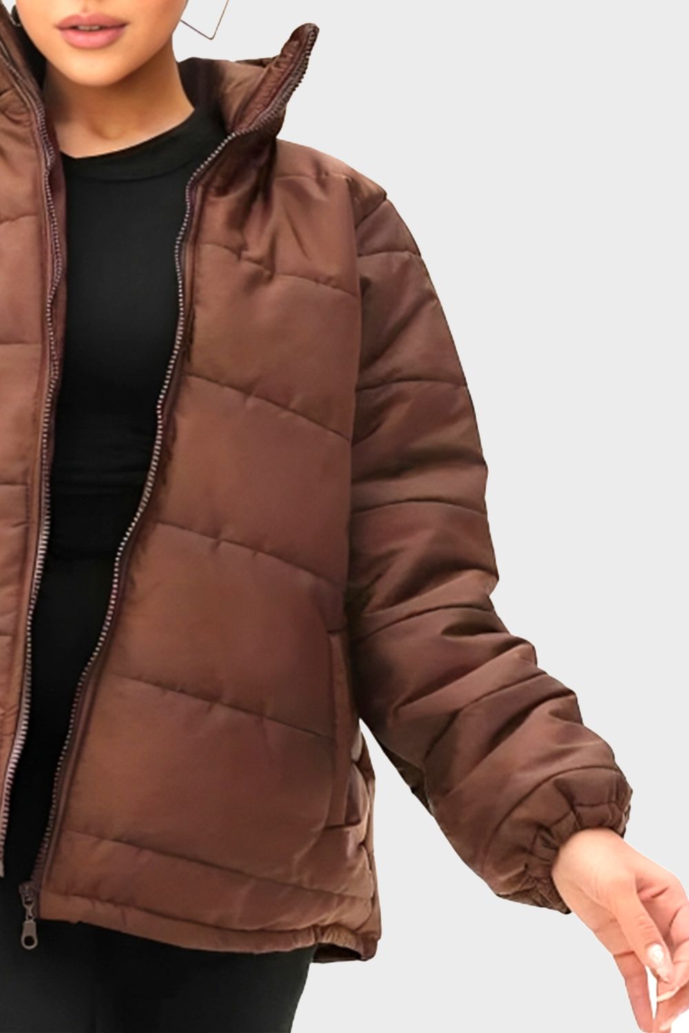 Brown High Neck Puffer Jacket