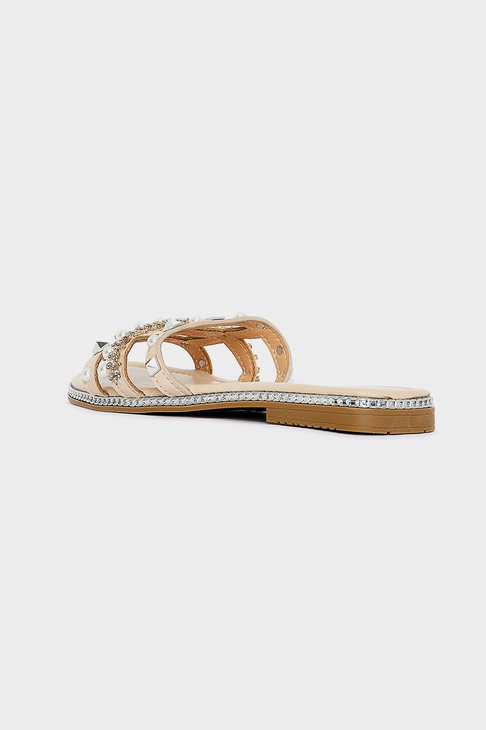 Front Pearls Slides with Shiny Frame