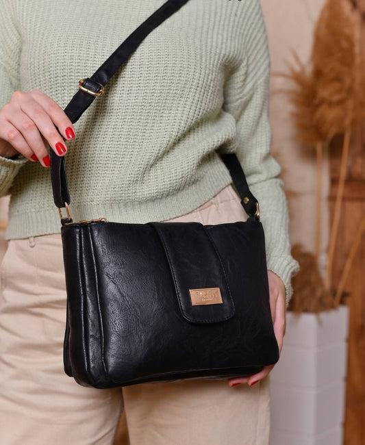 Black Magnetic Lock Crossbody Bag