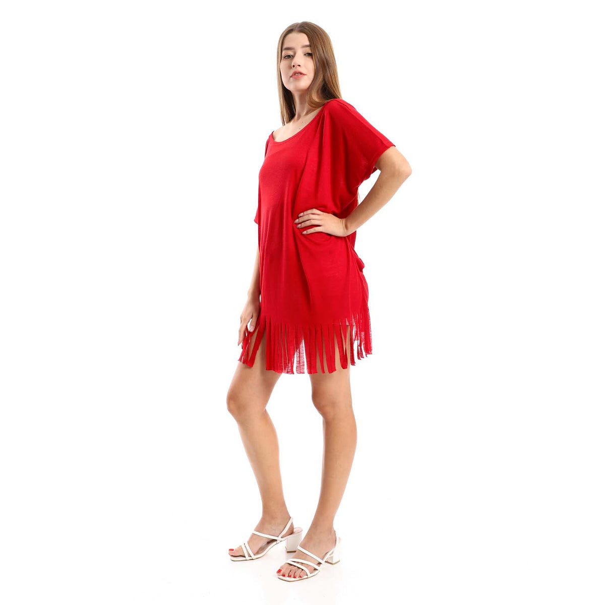 Solid Pattern Cover-up with Fringes - كوفر أب سادة بشراشيب