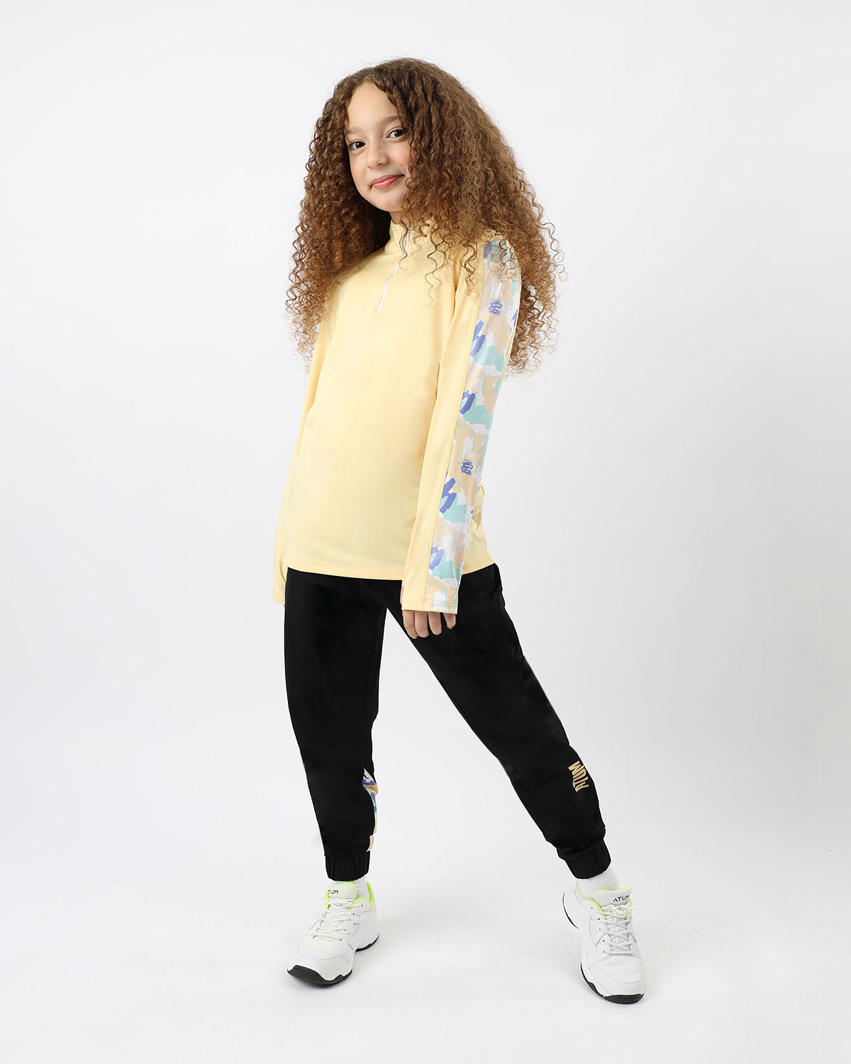 Yellow Printed Sleeve Top for Girls - بلوزة صفراء بأكمام مطبوعة للبنات