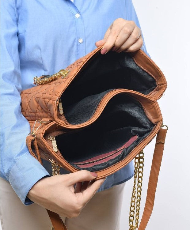 Havana Stitched Leather Shoulder Bag - حقيبة كتف جلدية مخيطة هافانا