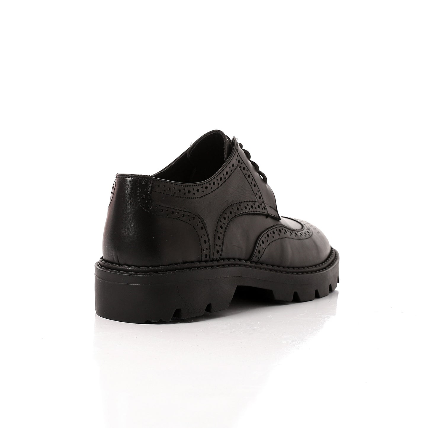 Black Leather Lace-Up Platform Shoes