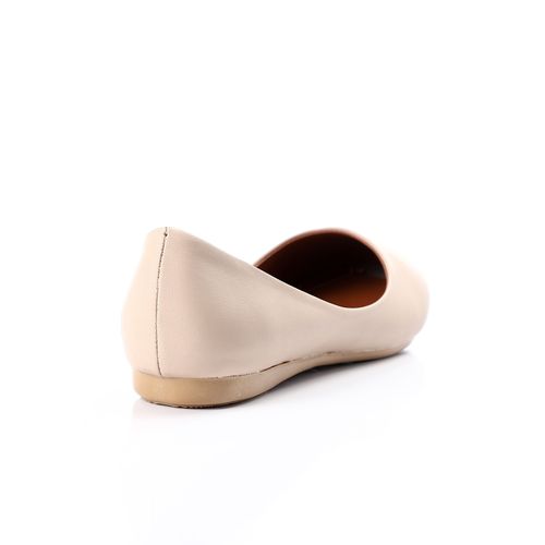 Beige Round Toe Cap Ballerina