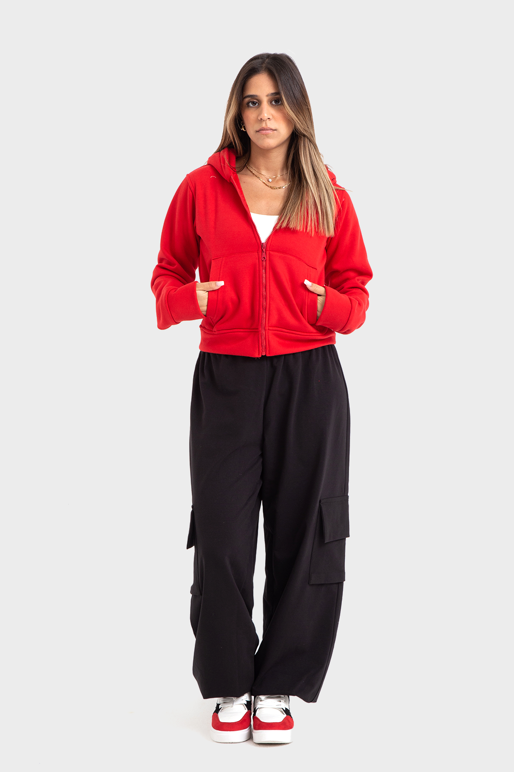 Feature Line Red Zip-Up Hoodie