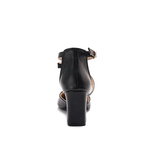 Black Rounded Strap High Heels Shoes