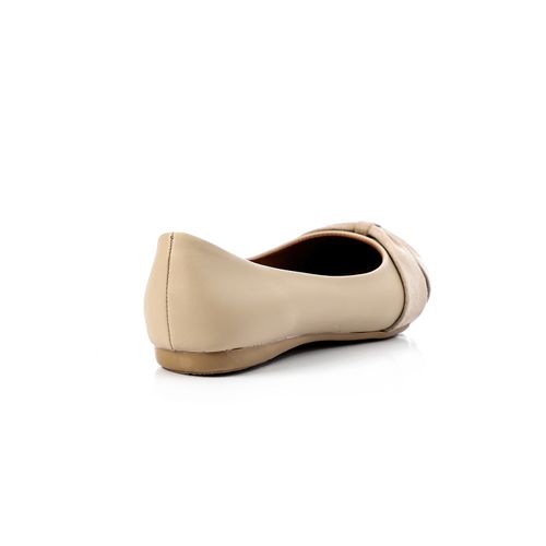 Beige Suede Bow Leather Ballerina