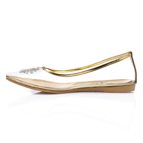 Gold Strass Transparent Flat Shoes