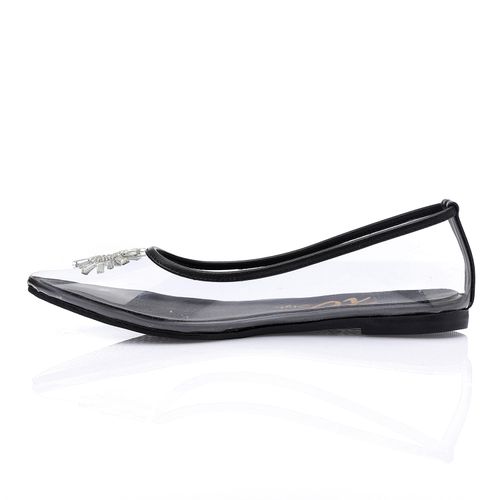 حذاء مسطح شفاف مرصع بالكريستال الأسود