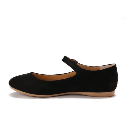 Suede Side Buckle Round Toe Ballerina