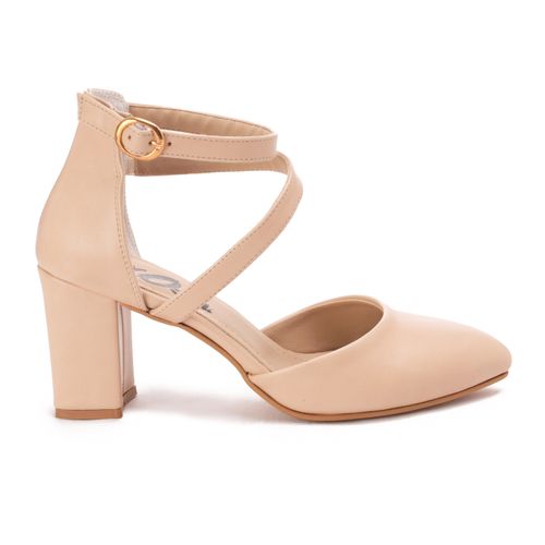 Beige Rounded Strap High Heels Shoes