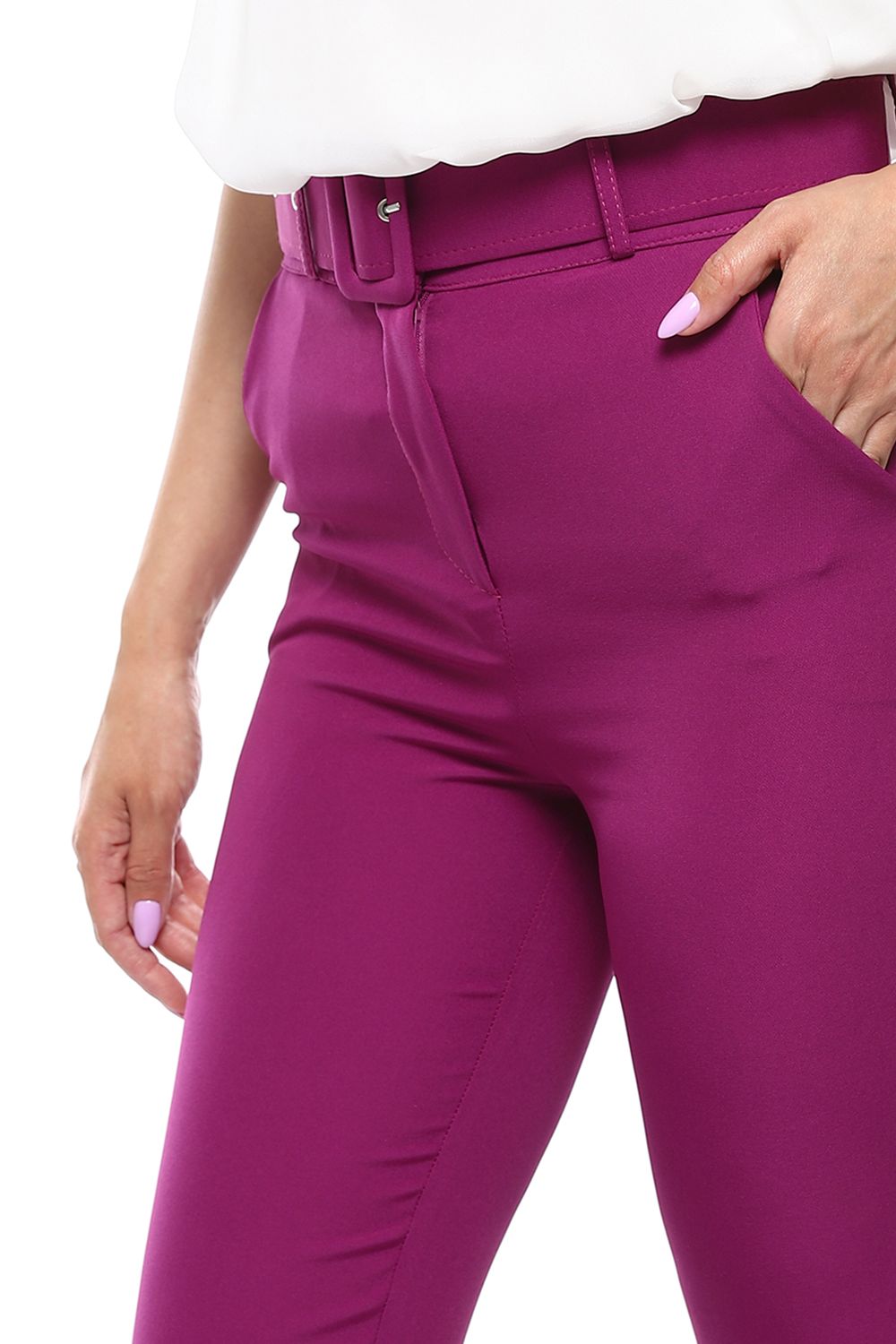 Slim Fit Pants with Self Belt