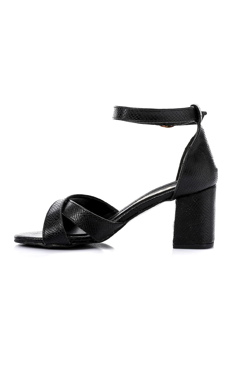Cross Textured Leather Heeled Sandal