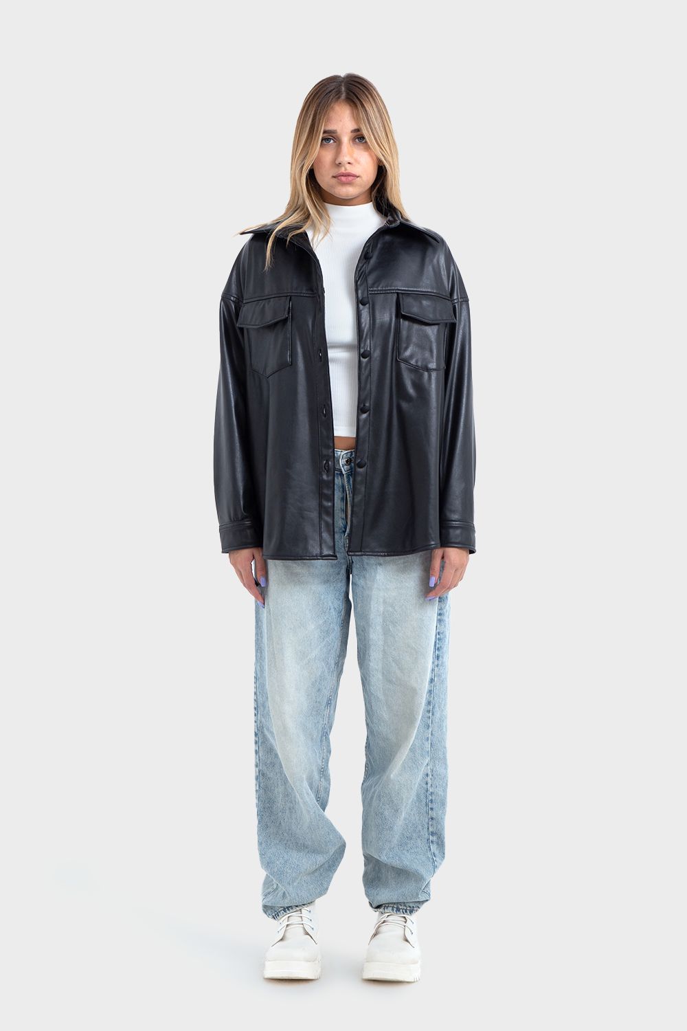 Premium Line Black Oversized Leather Shirt