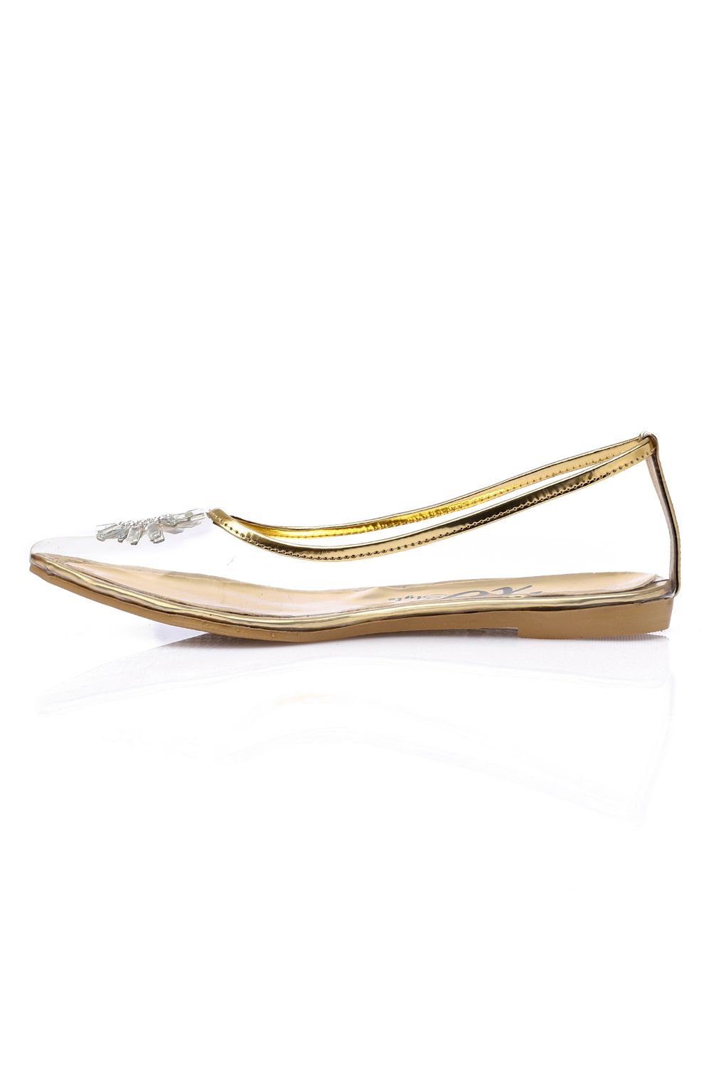 Gold Strass Transparent Flat Shoes