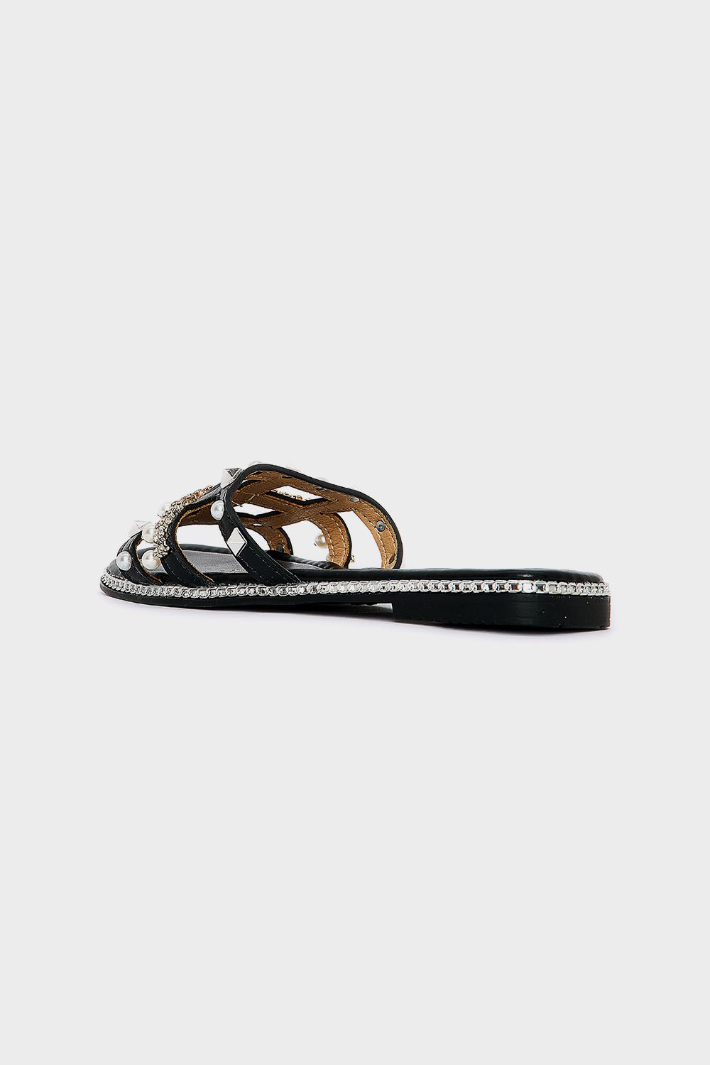 Front Pearls Slides with Shiny Frame