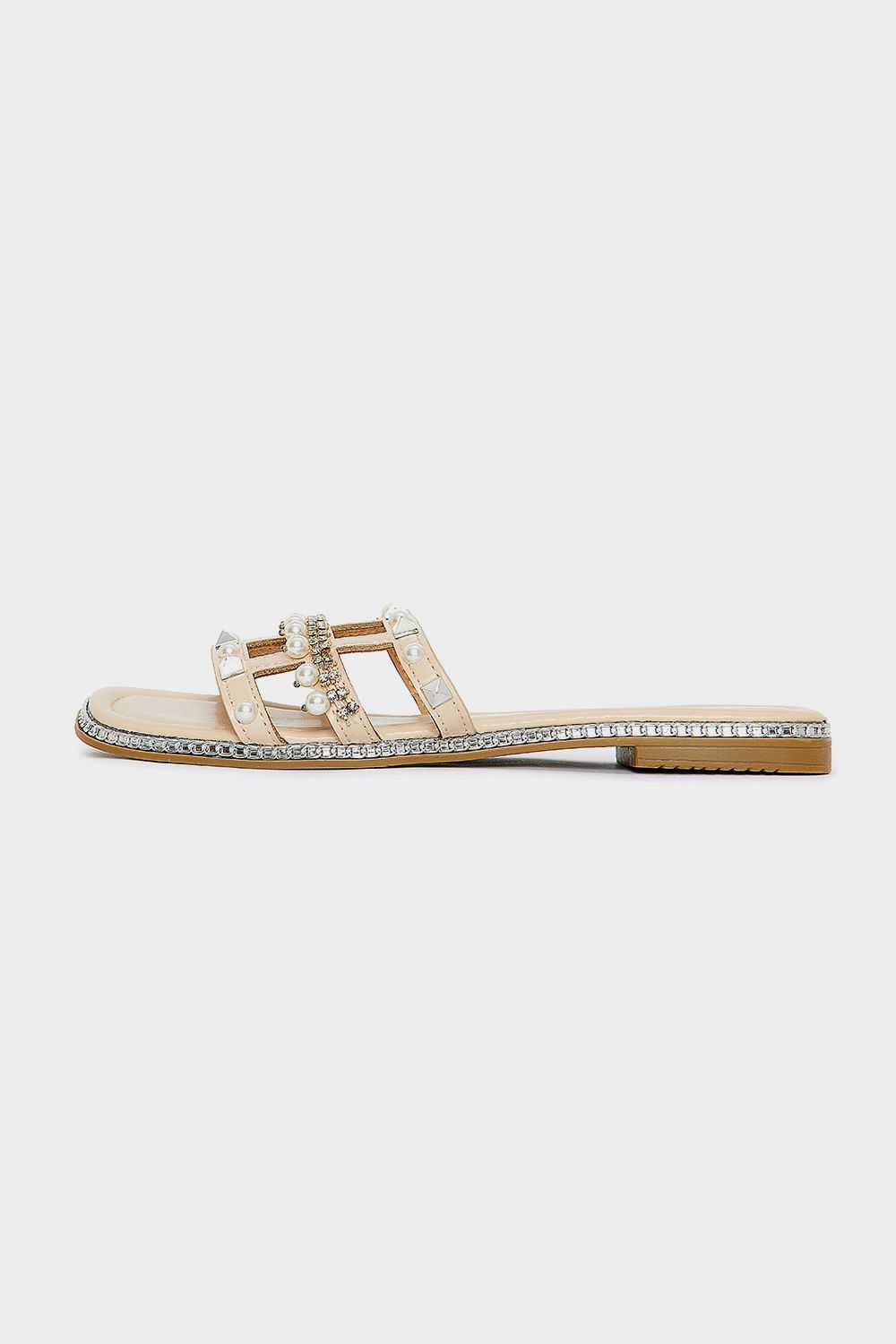 Front Pearls Slides with Shiny Frame