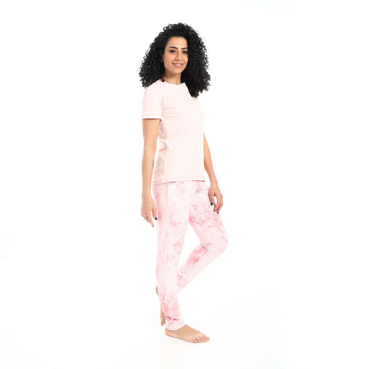 Self Pattern Short Sleeves Pajama Set - بيجامة منقوشة بأكمام قصيرة
