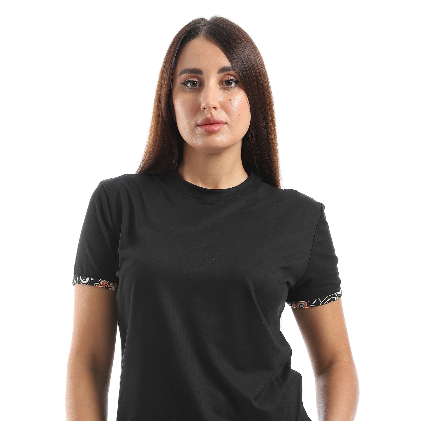 Black Crew Neck Pajama Set with Pants - بيجامة من تي شيرت برقبة دائرية وبنطلون